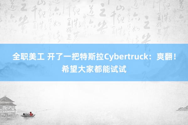 全职美工 开了一把特斯拉Cybertruck：爽翻！希望大家都能试试