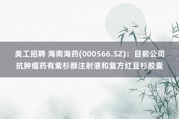 美工招聘 海南海药(000566.SZ)：目前公司抗肿瘤药有紫杉醇注射液和复方红豆杉胶囊